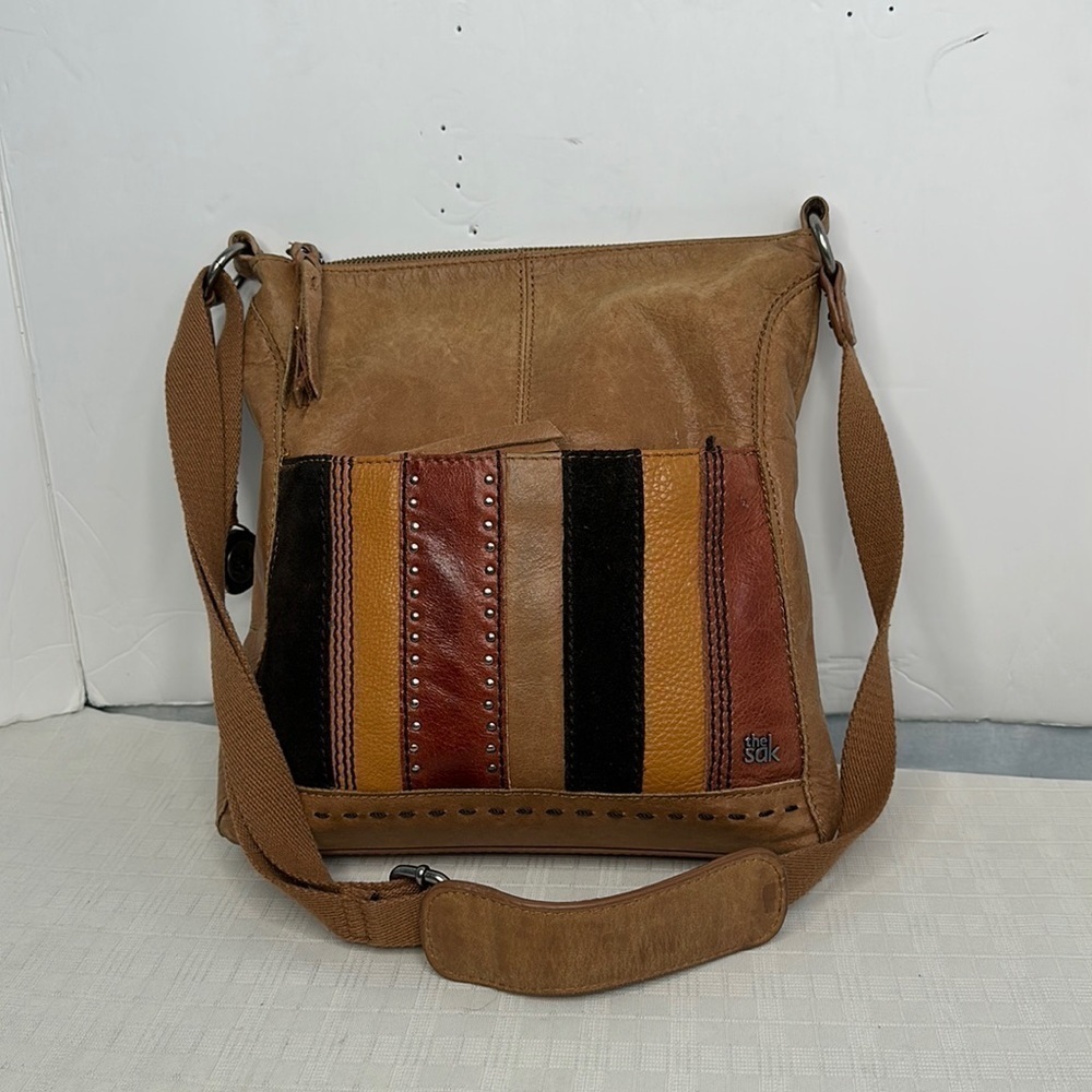 the SAK purse Tan orange brown Multi Leather STRIPED studded crossbody